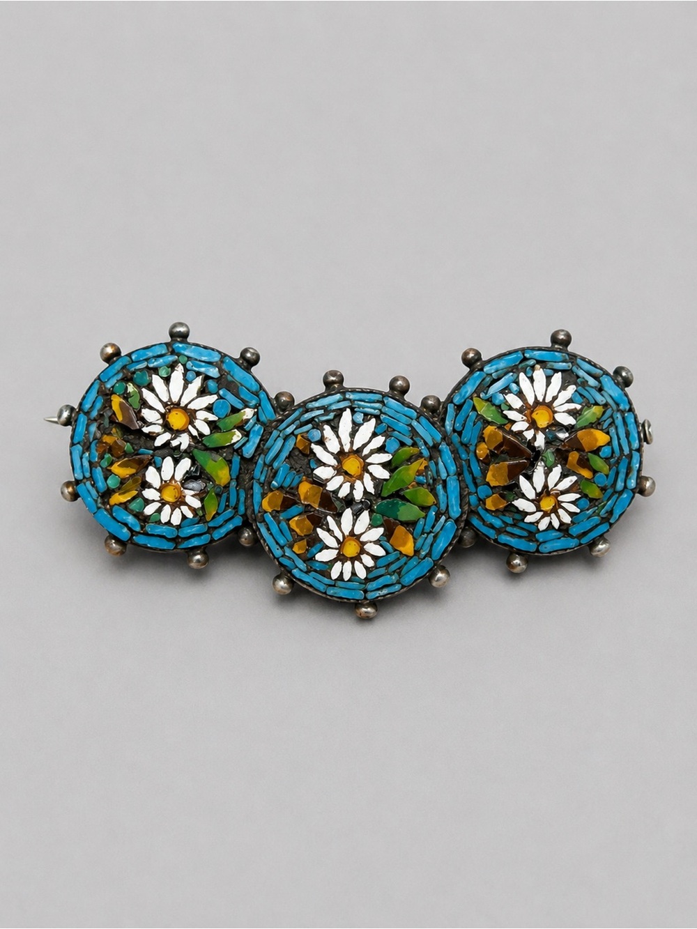 Vintage Micro Mosaic brooch set in Sterling Silver #mo107
